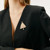 Noel Brooch Christmas Tree Pearl & Crystal Gold Brooch